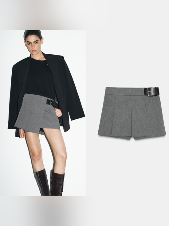 Zara Dresses & Skirts - Zara Dark Gray Pleated Mini Skort with Black Belt